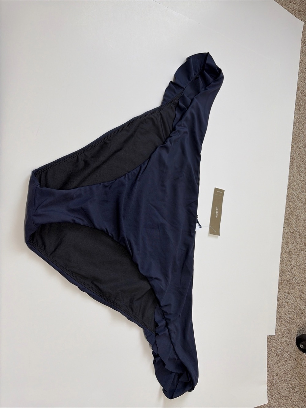 J Crew Womens Size 3X Navy Blue Black Lined Ruffled Sides Bikini Swim Bottoms - Picture 2 of 10